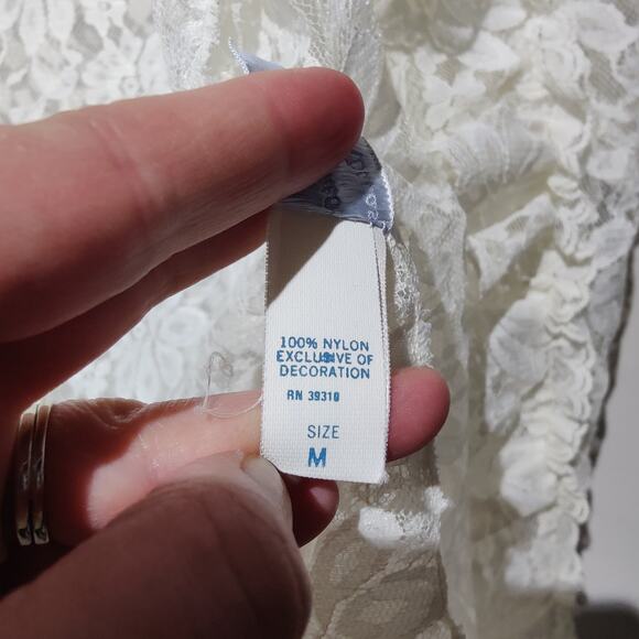 Vintage Women's Sz M Lady Cameo Ivory Lace Bed Jacket Short Robe Ruffle Trim - Picture 6 of 7